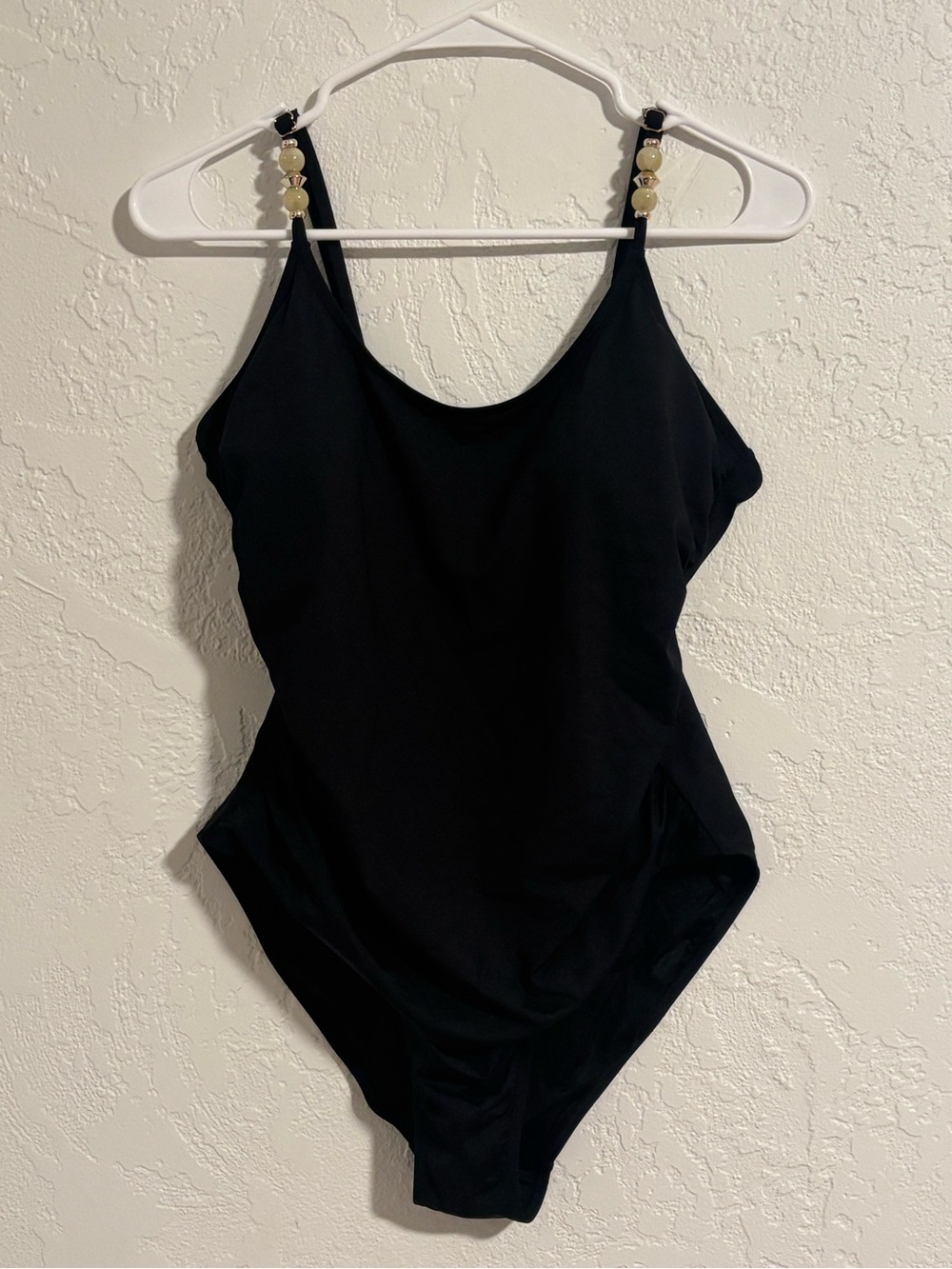 Betsey Johnson Black One-Piece Swimsuit with Beaded Straps